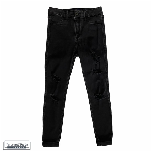 Hollister Ripped Cuffed Skinny Black Jeans - Picture 2 of 7